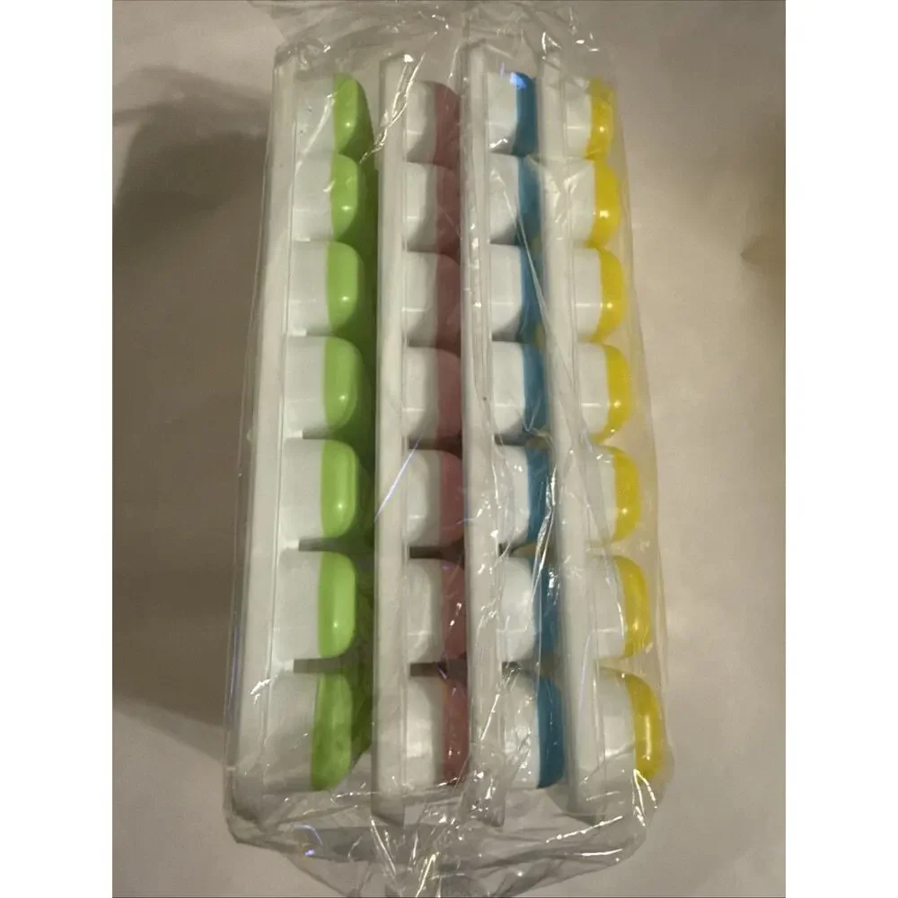 Set Of Four Silicone Ice Cube Trays with Lids Easy Release 14-Cavity Stackable